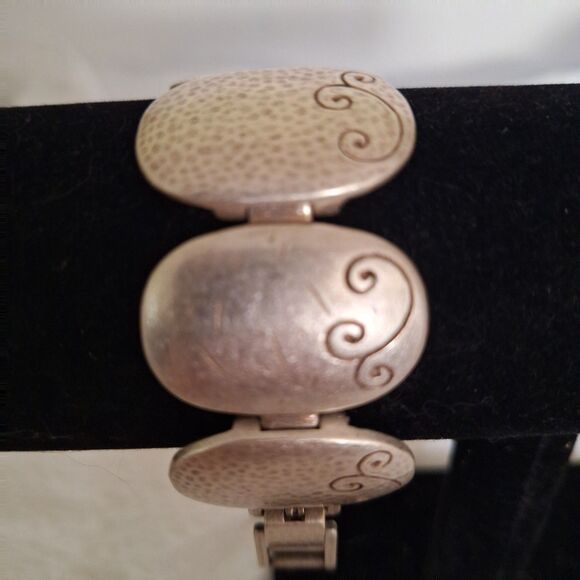 A Brighton Women's Panel Bracelet Textured Silver Tone Scroll Boho Vintage 90's - Picture 4 of 9
